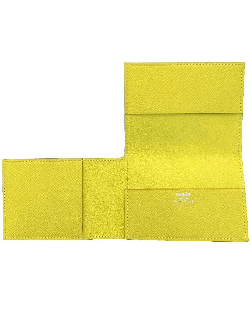 Porte-cartes HERMES Guernesey 3CC jaune en cuir grainé