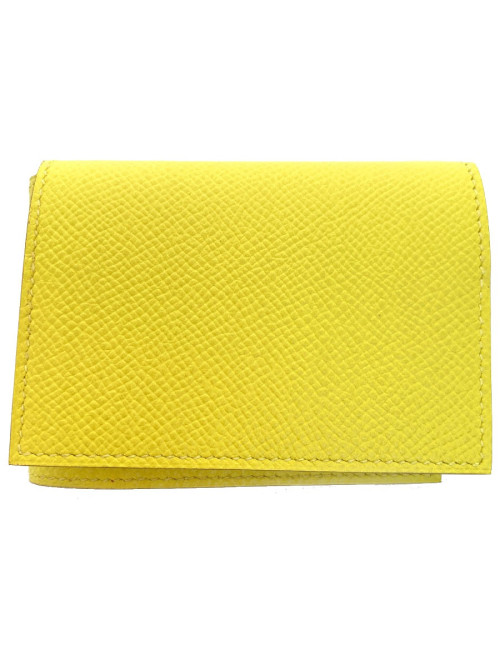 Porte-cartes HERMES cuir grainé jaune