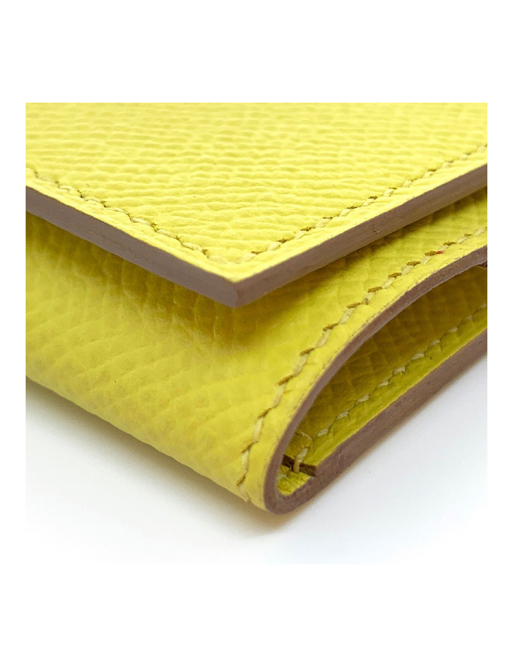 Porte-cartes HERMES cuir grainé jaune