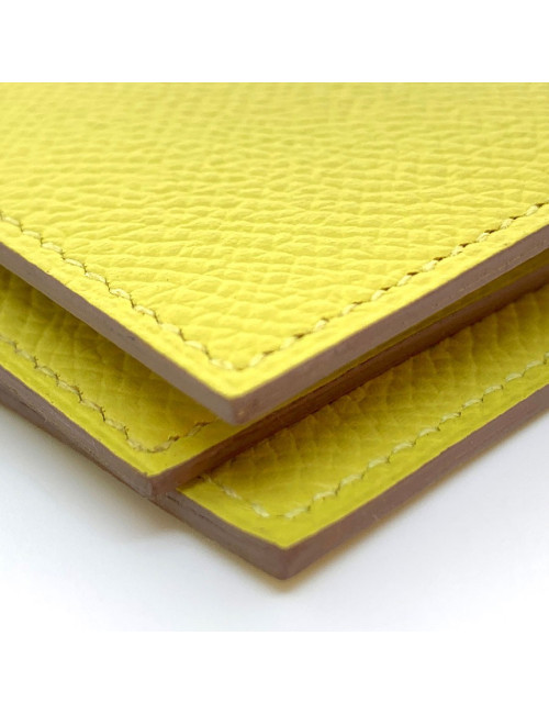 Porte-cartes HERMES cuir grainé jaune