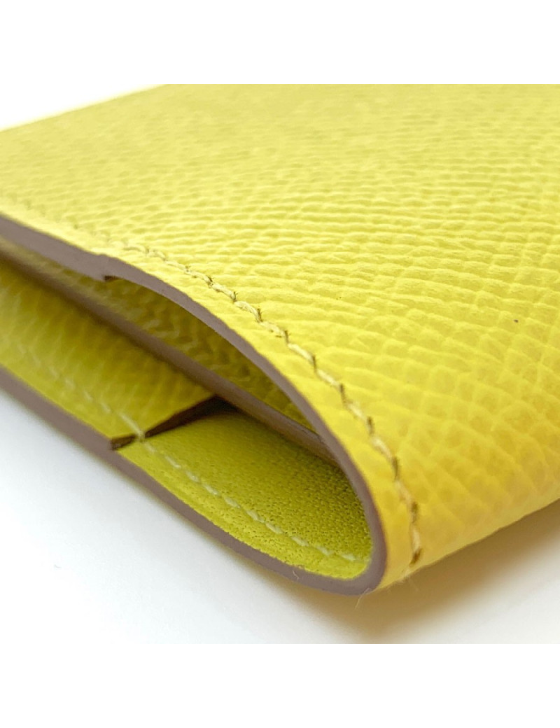 Porte-cartes HERMES Guernesey 3CC jaune en cuir grainé