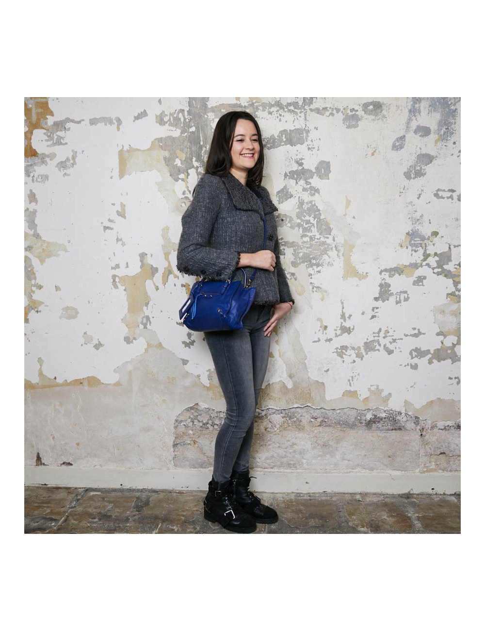 Mini City Bag BALENCIAGA cuir bleu encre 