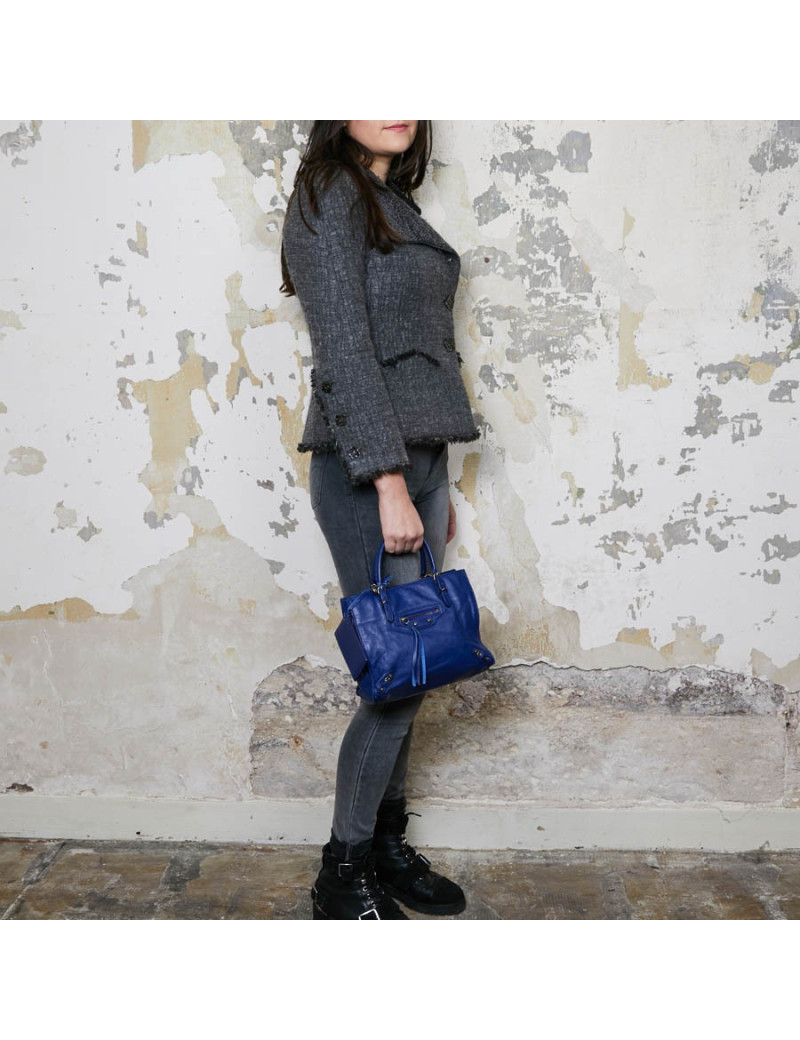 mini sac BALENCIAGA cuir bleu encre 