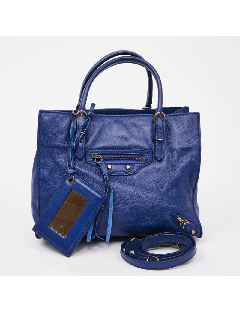 mini sac BALENCIAGA cuir bleu encre 