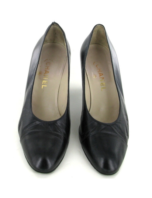 Escarpins CHANEL T40.5 veau lisse bleu marine