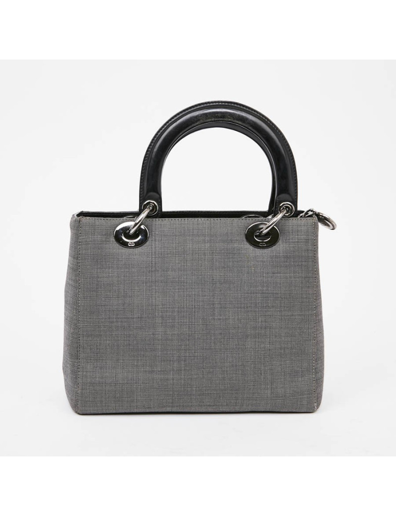 Sac Lady D CHRISTIAN DIOR tissu gris