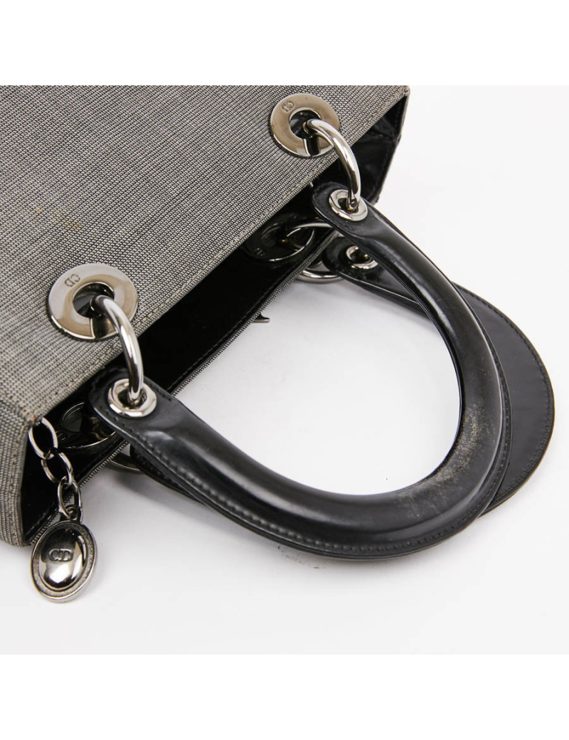 Sac Lady D CHRISTIAN DIOR tissu gris
