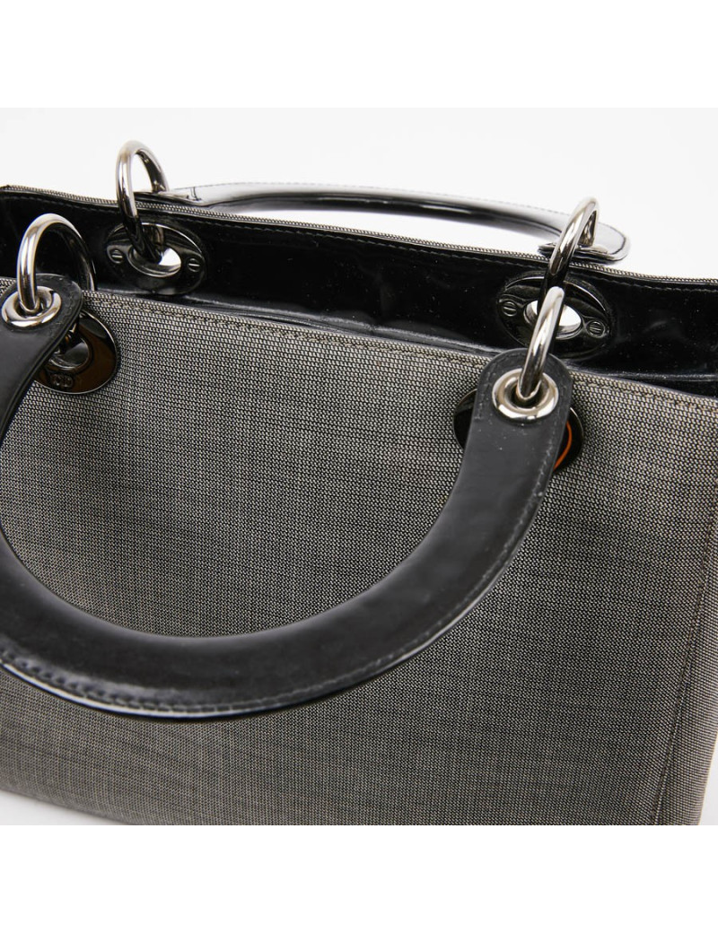 Sac Lady D CHRISTIAN DIOR tissu gris