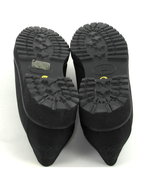 Mocassins CHANEL T 39.5 en toile satinée noire