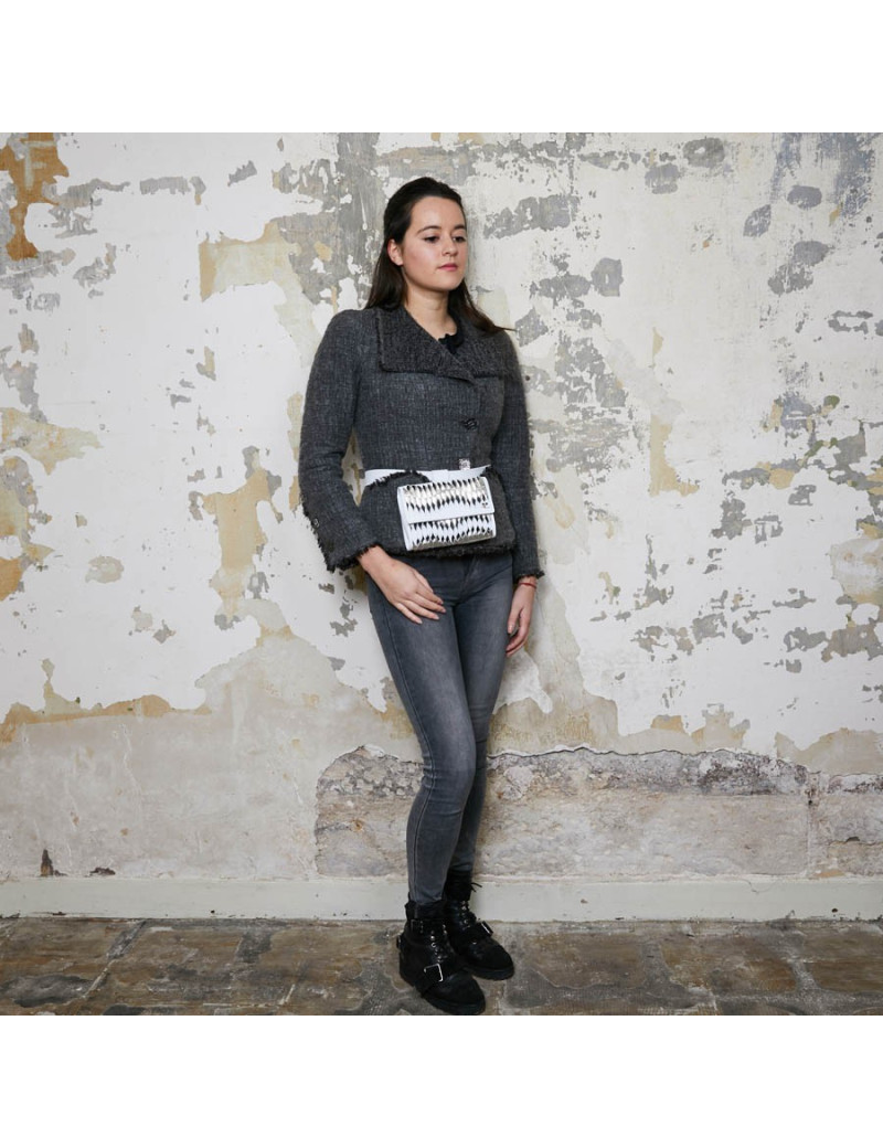 Banane COURREGES cuir lisse blanc torsadé blanc et argenté