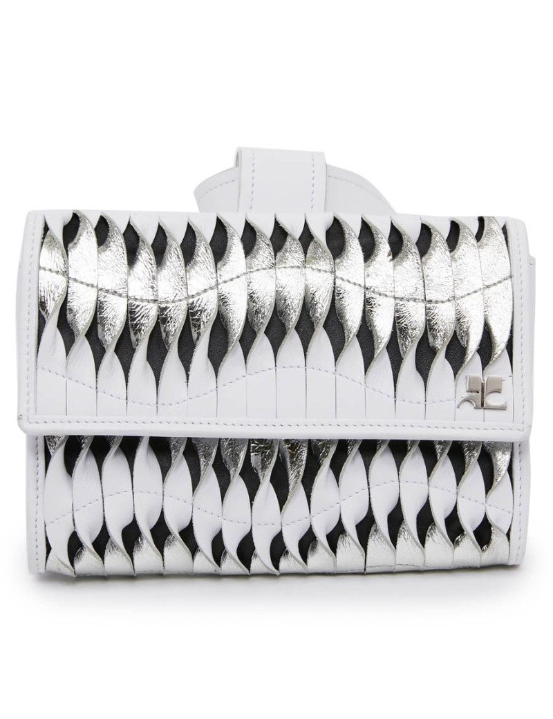 Banane COURREGES cuir lisse blanc torsadé blanc et argenté