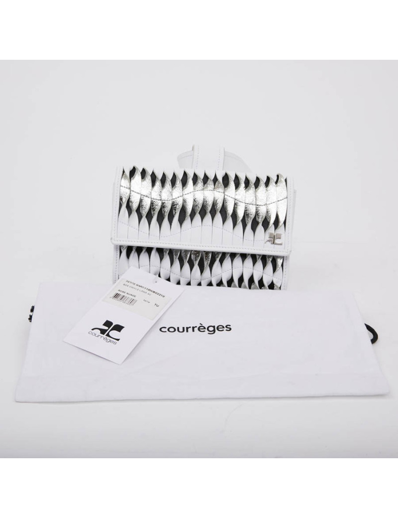 Banane COURREGES cuir lisse blanc torsadé blanc et argenté