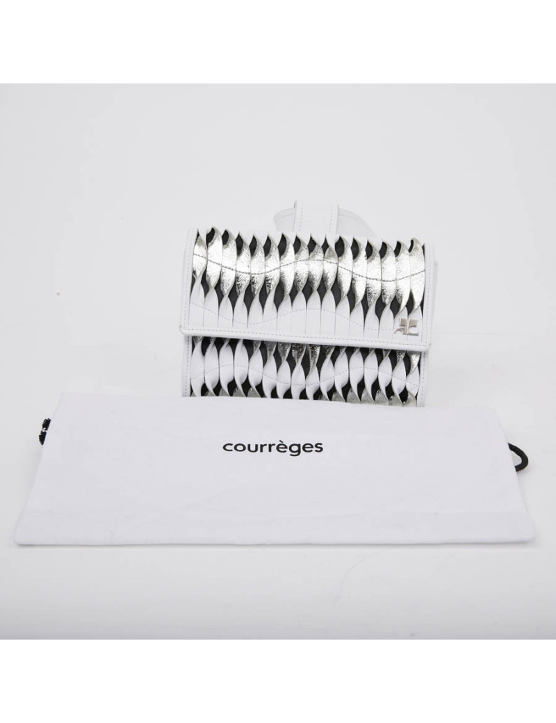 Banane COURREGES cuir lisse blanc torsadé blanc et argenté