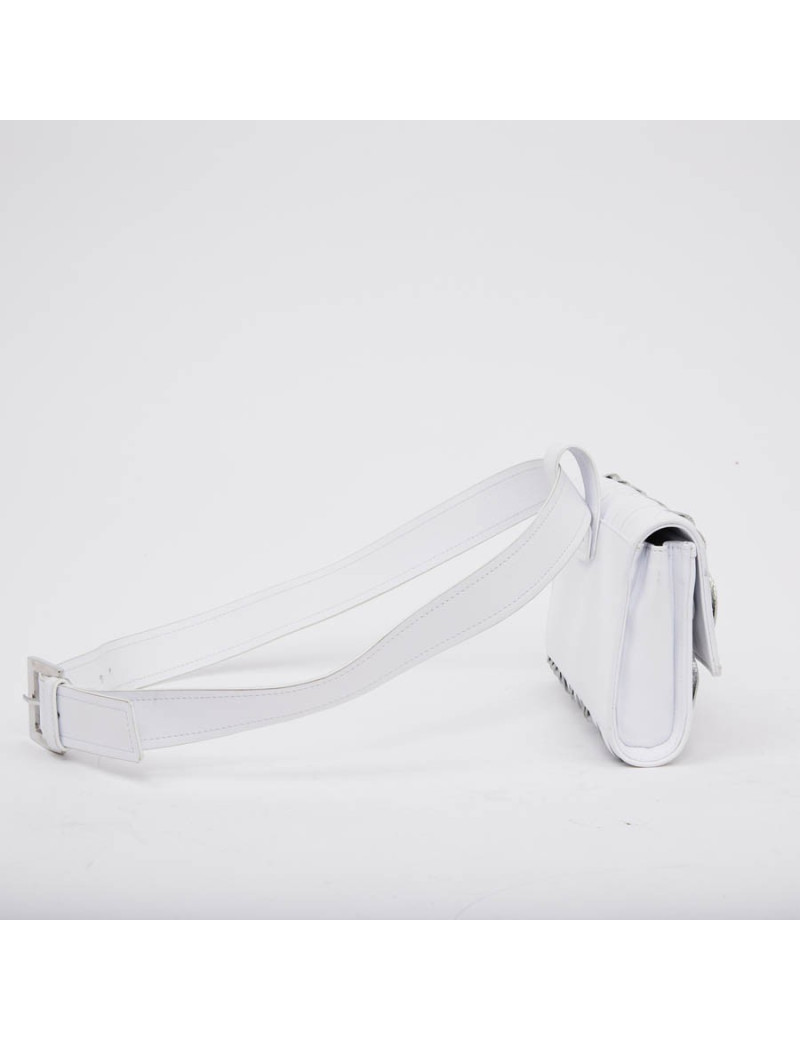 Banane COURREGES cuir lisse blanc torsadé blanc et argenté