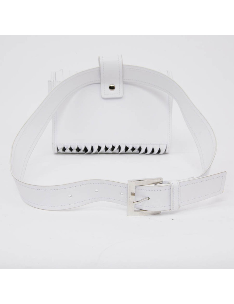 Banane COURREGES cuir lisse blanc torsadé blanc et argenté