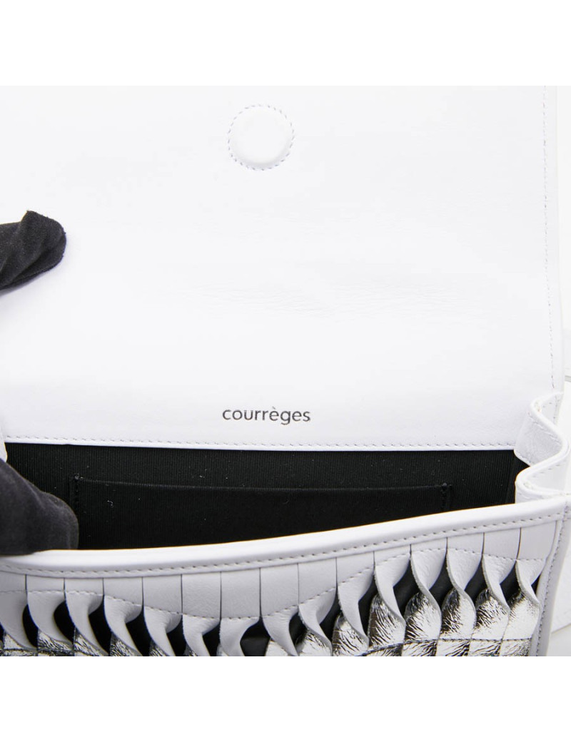 Banane COURREGES cuir lisse blanc torsadé blanc et argenté