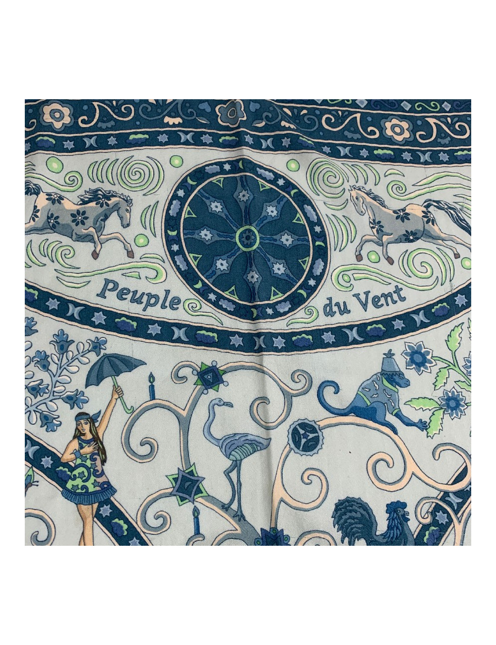 Châle HERMES 'Peuple du vent' en cachemire et soie bleue 