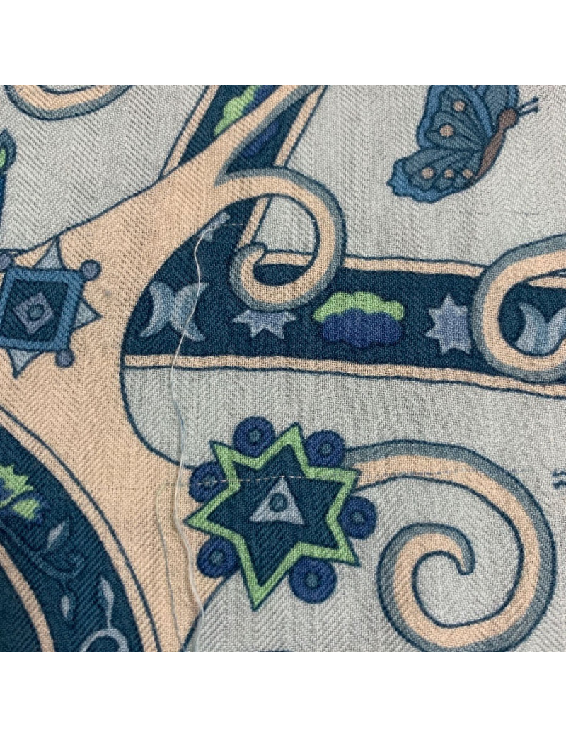Châle HERMES 'Peuple du vent' en cachemire et soie bleue 