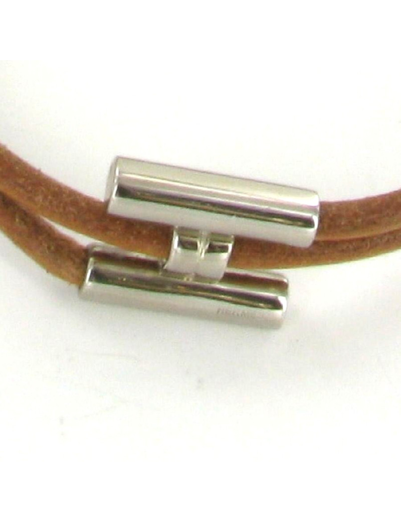 Bracelet HERMES tournis en cuir marron