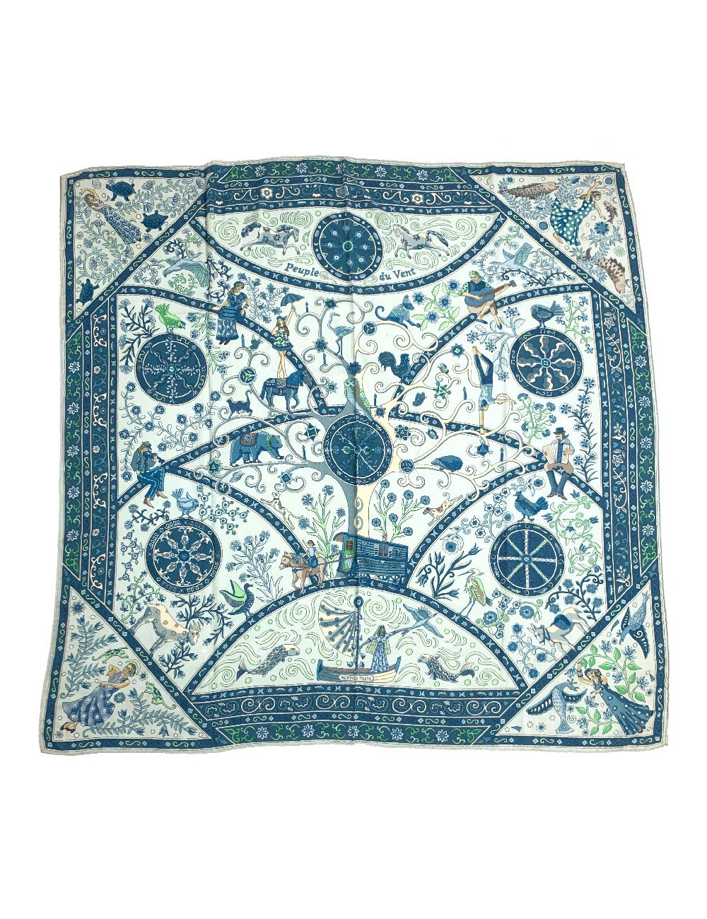 Châle HERMES 'Peuple du vent' en cachemire et soie bleue 