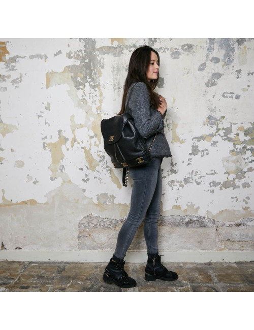 Sac à dos CHANEL noir cuir caviar
