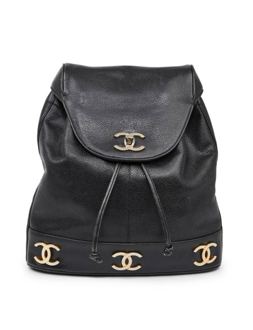 Sac à dos CHANEL cuir caviar noir Vintage