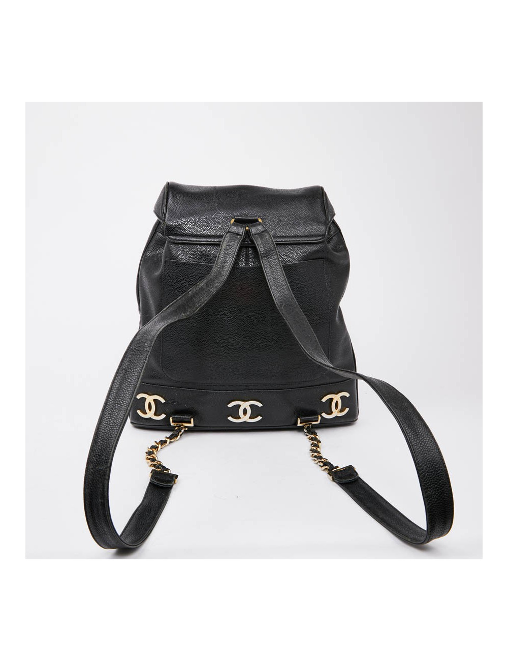 Sac à dos CHANEL cuir caviar noir Vintage