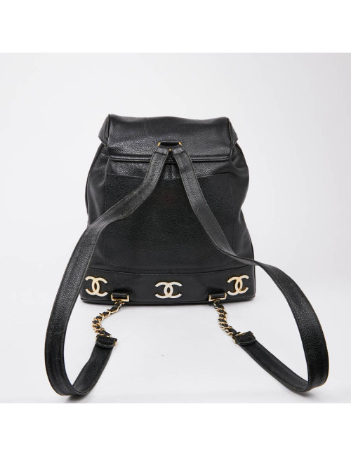 Sac à dos CHANEL cuir caviar noir Vintage