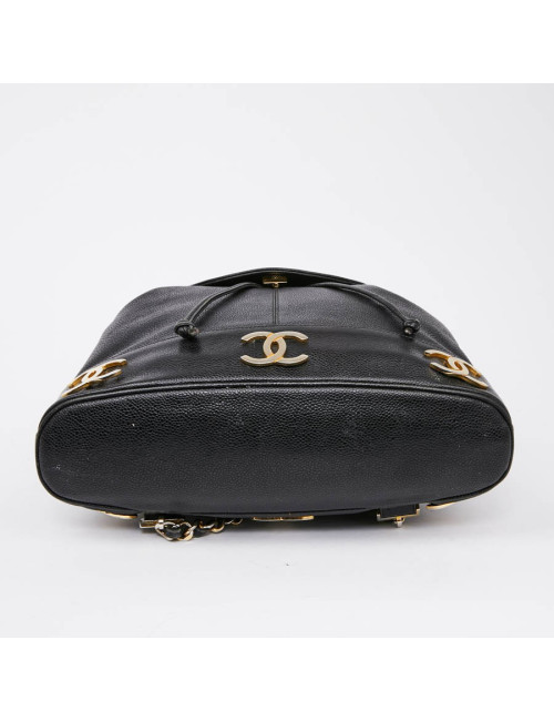 Sac à dos CHANEL cuir caviar noir Vintage