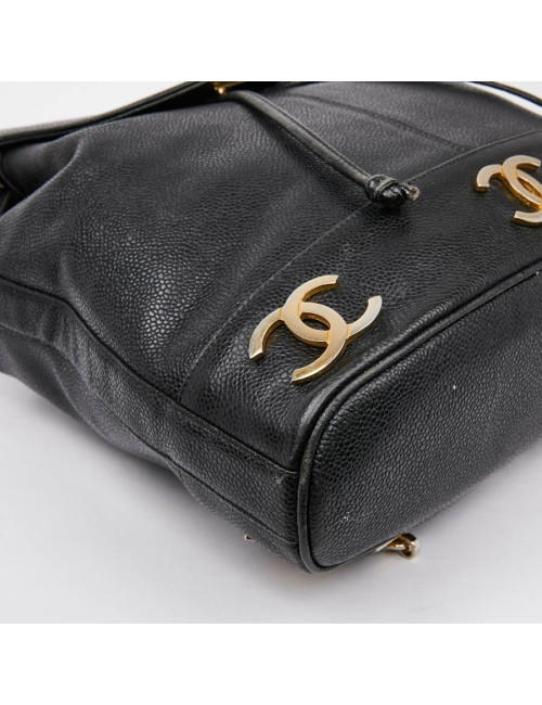 Sac à dos CHANEL cuir caviar noir Vintage