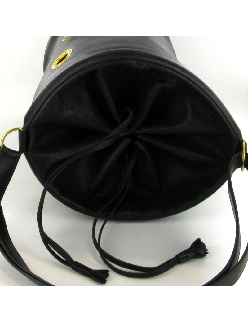 Sac bourse en cuir bleu marine et oeillets métal doré