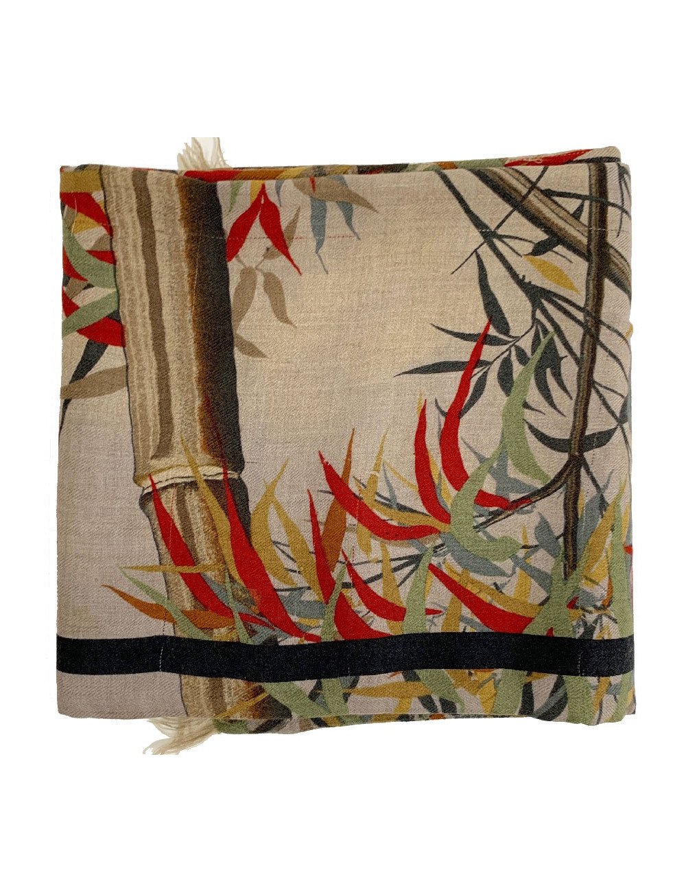 Echarpe homme Hermes cachemire marron dessin branches de bambou