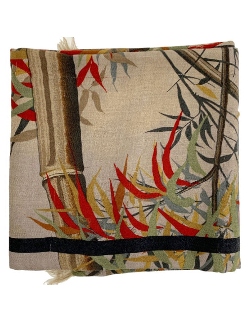 Echarpe homme Hermes cachemire marron dessin branches de bambou