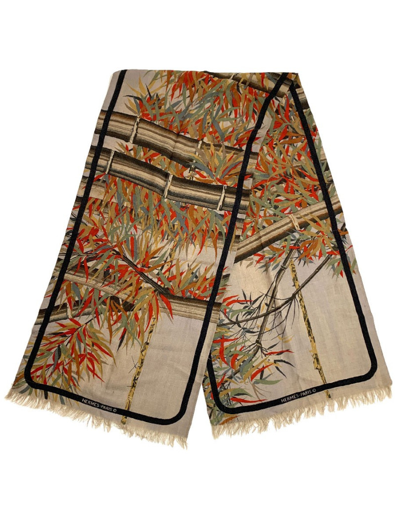 HERMES brown bambou stems print scarf