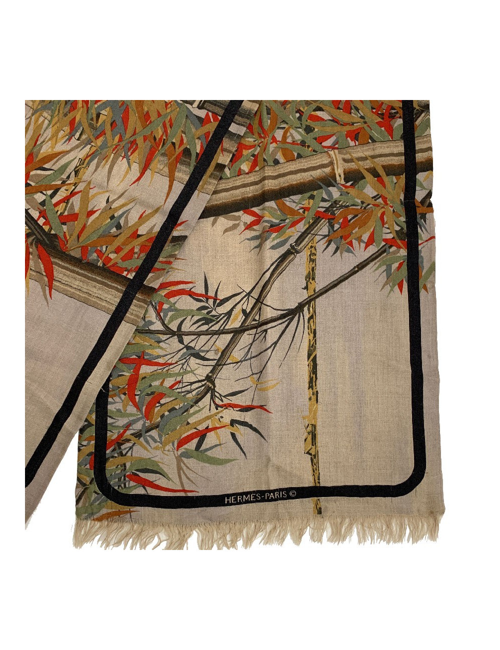 HERMES brown bambou stems print scarf