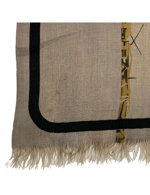 Echarpe homme Hermes cachemire marron dessin branches de bambou