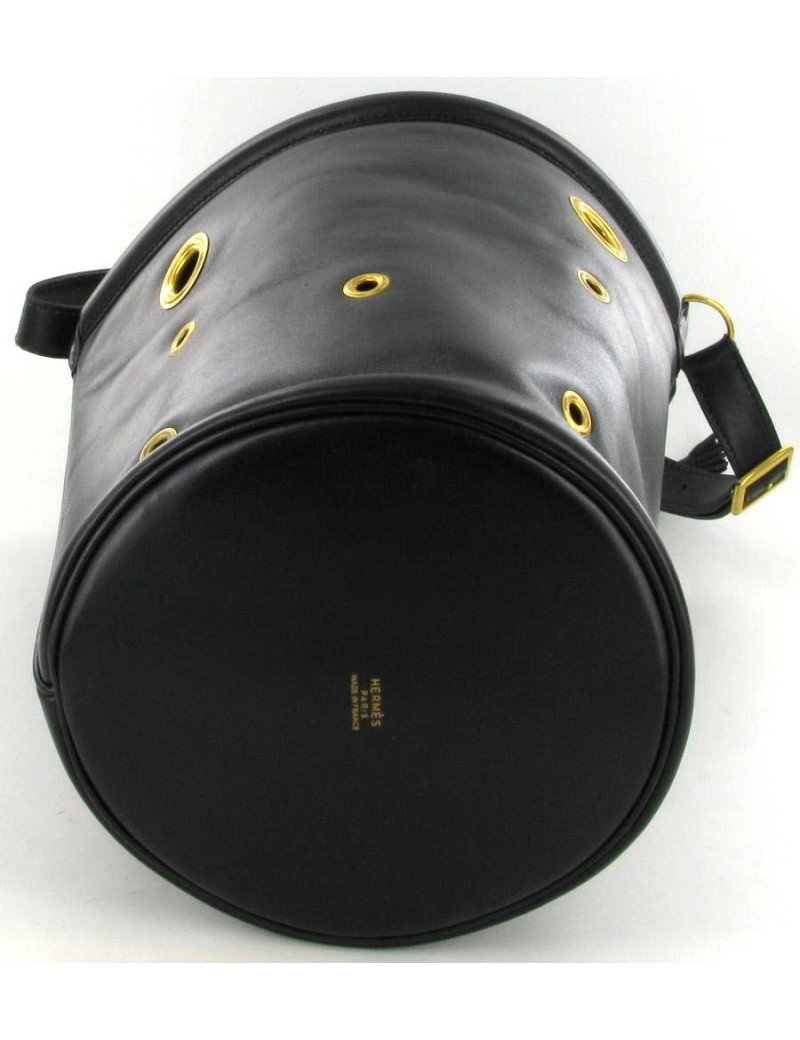 Sac bourse en cuir bleu marine et oeillets métal doré