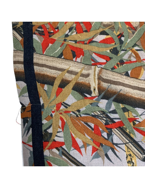 Echarpe homme Hermes cachemire marron dessin branches de bambou