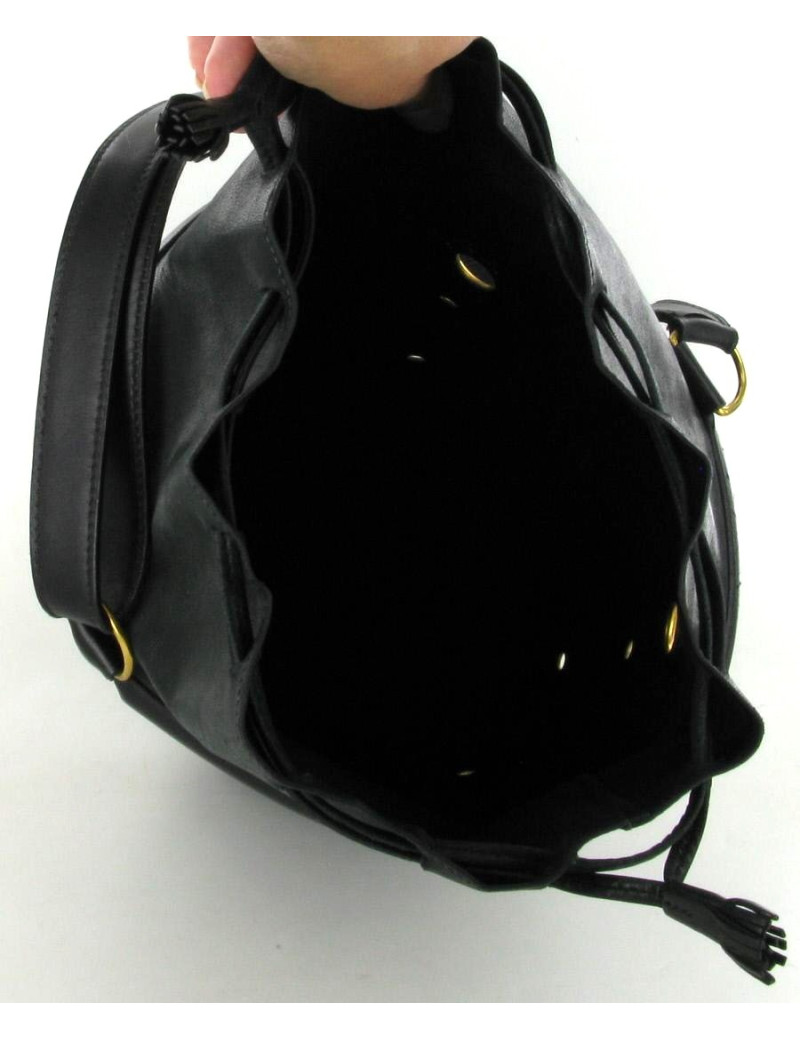 Sac bourse en cuir bleu marine et oeillets métal doré