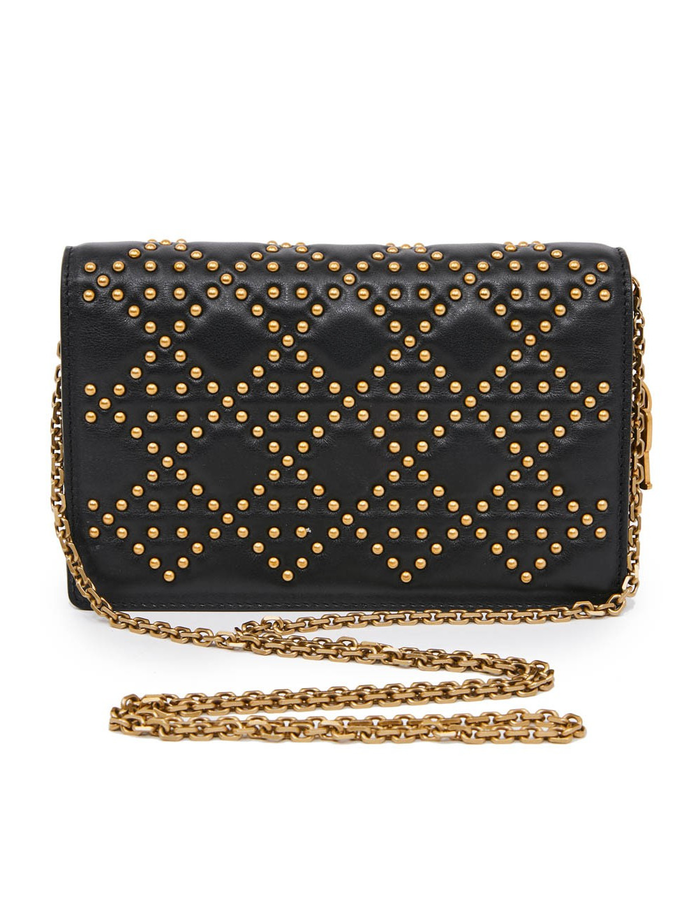 Sac pochette DIOR cuir noir clouté doré