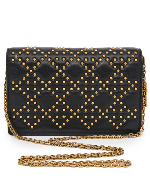 Wallet on chain DIOR noir clouté doré