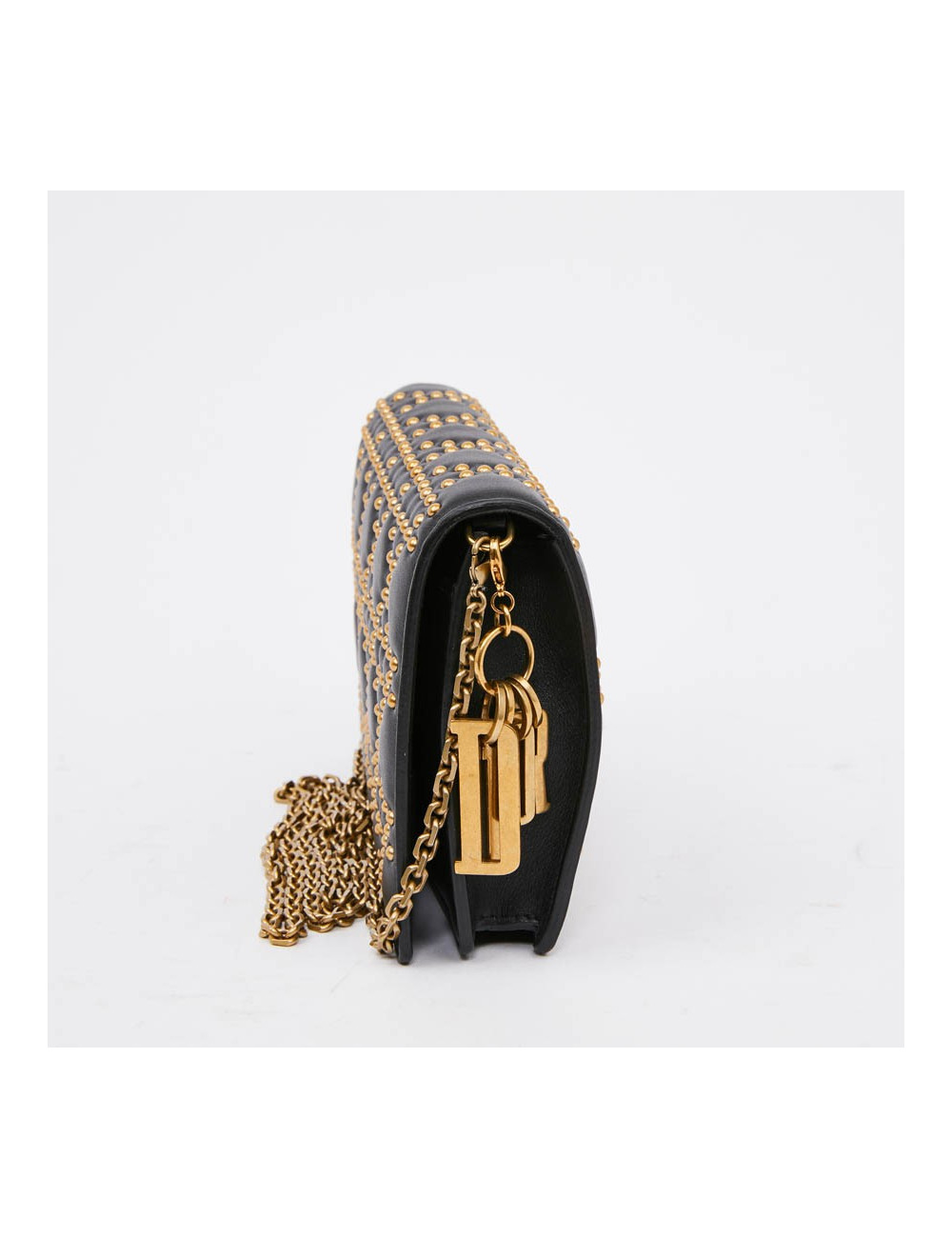 Sac pochette DIOR cuir noir clouté doré