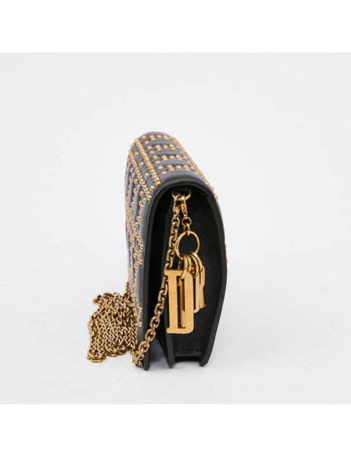 Sac pochette DIOR cuir noir clouté doré
