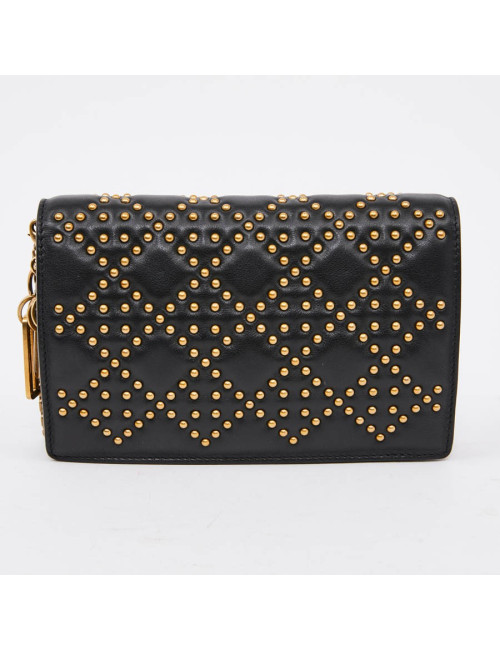 Sac pochette DIOR cuir noir clouté doré