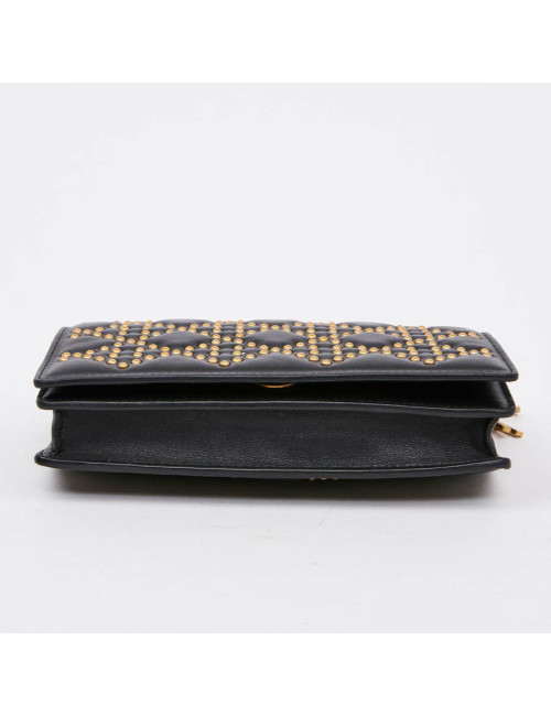 Sac pochette DIOR cuir noir clouté doré