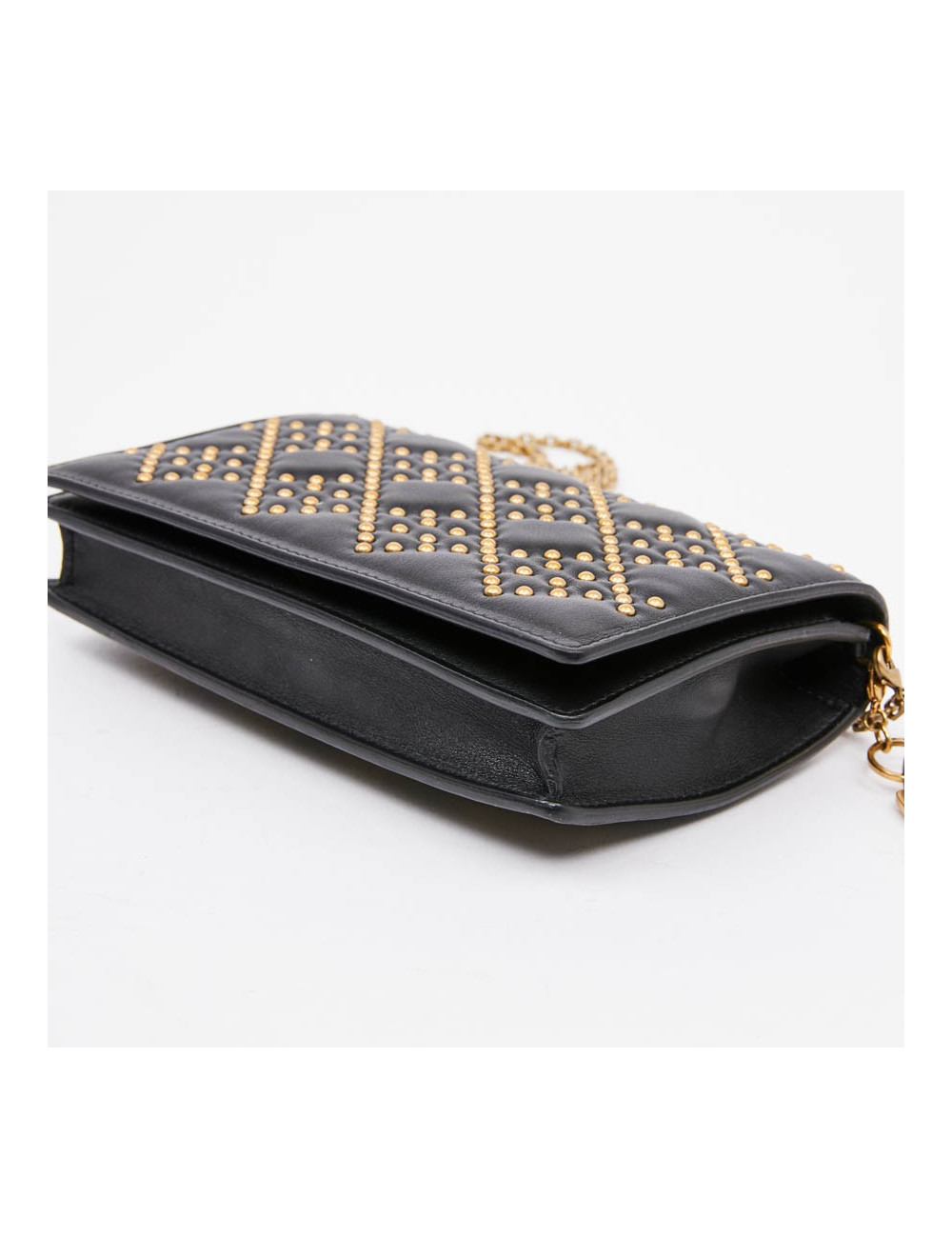 Sac pochette DIOR cuir noir clouté doré