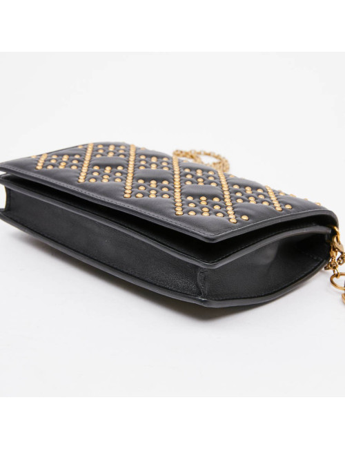 Wallet on chain DIOR noir clouté doré