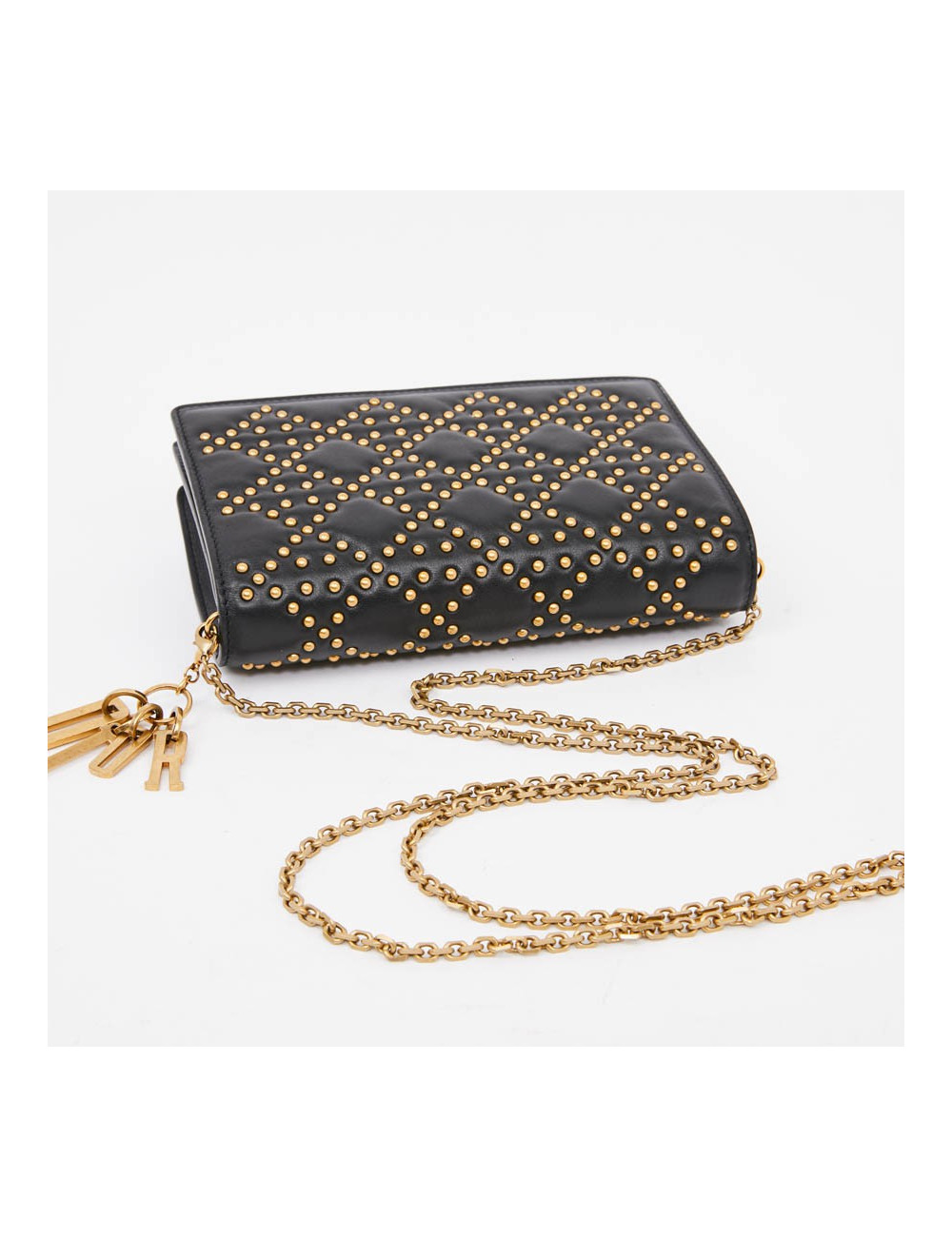 Sac pochette DIOR cuir noir clouté doré