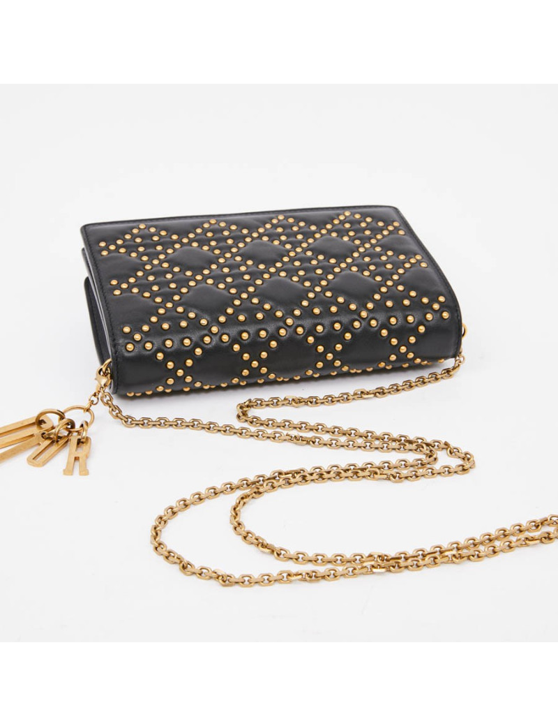 Wallet on chain DIOR noir clouté doré