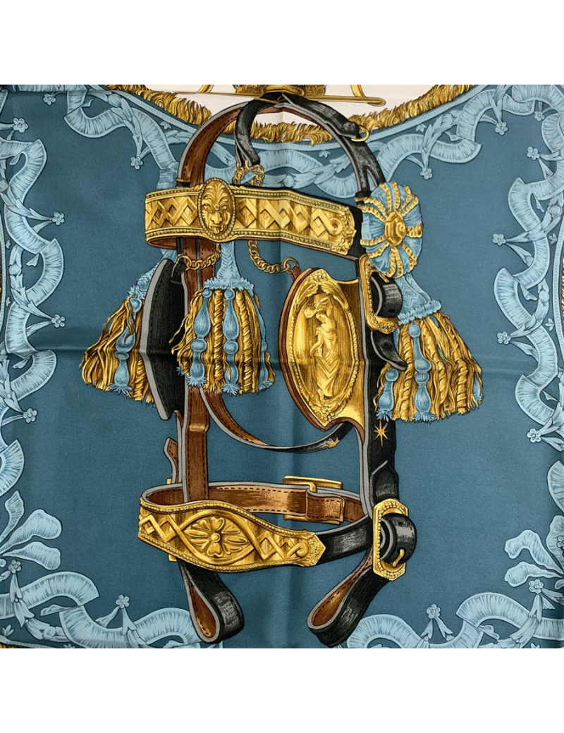 Carré HERMES Bride de Cour en soie marron